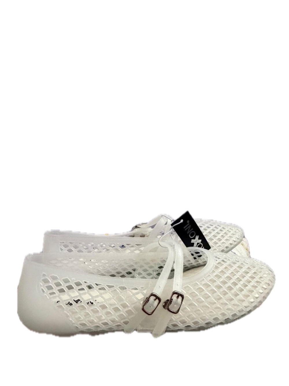 NWT ROXONI ROUND TOE DOUBLE BUCKLE WHITE MARY JANE JELLY FLATS SIZE 9